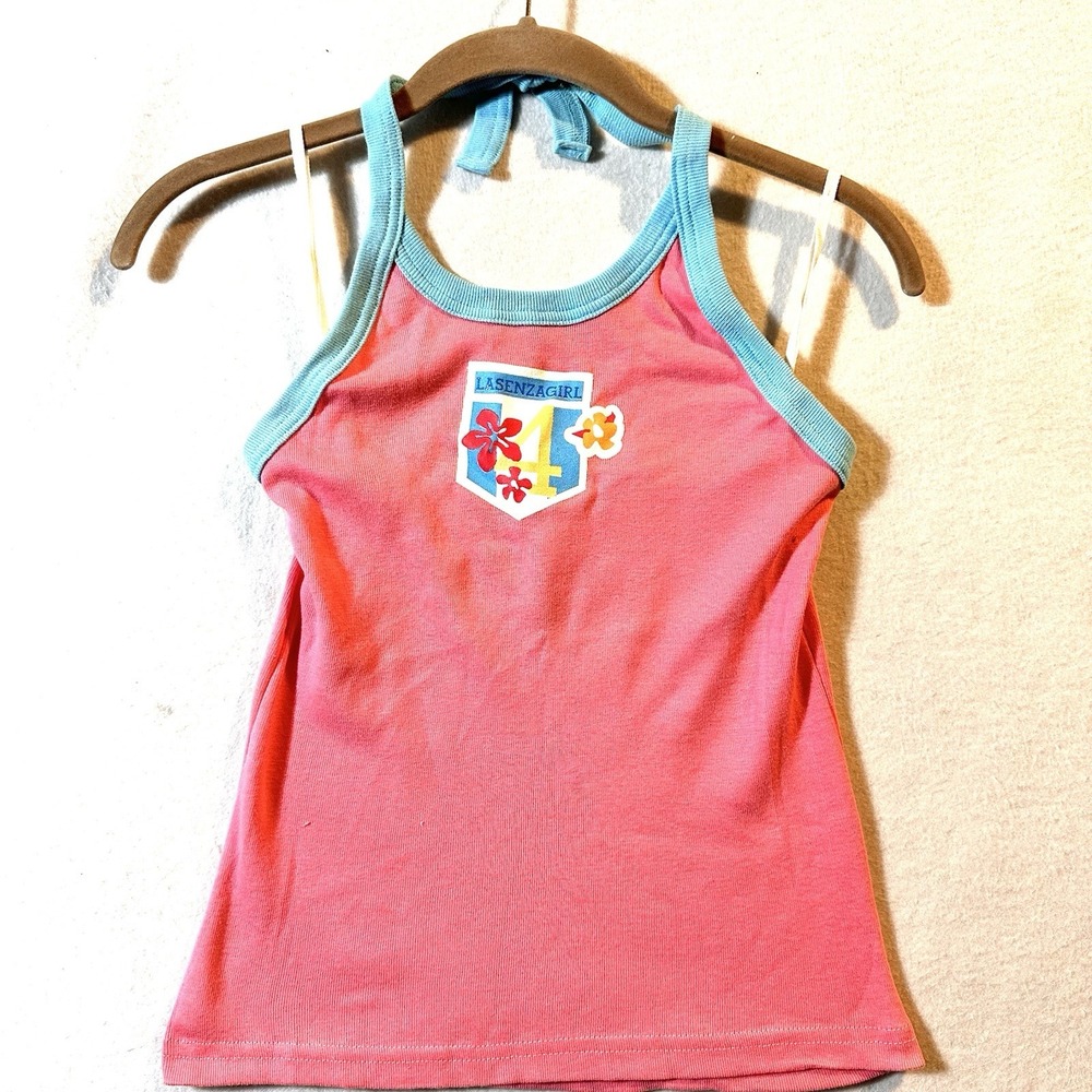 La Senza NWT Y2K babydoll Halter Top XL Fits Like Small Coral Blue Graphic